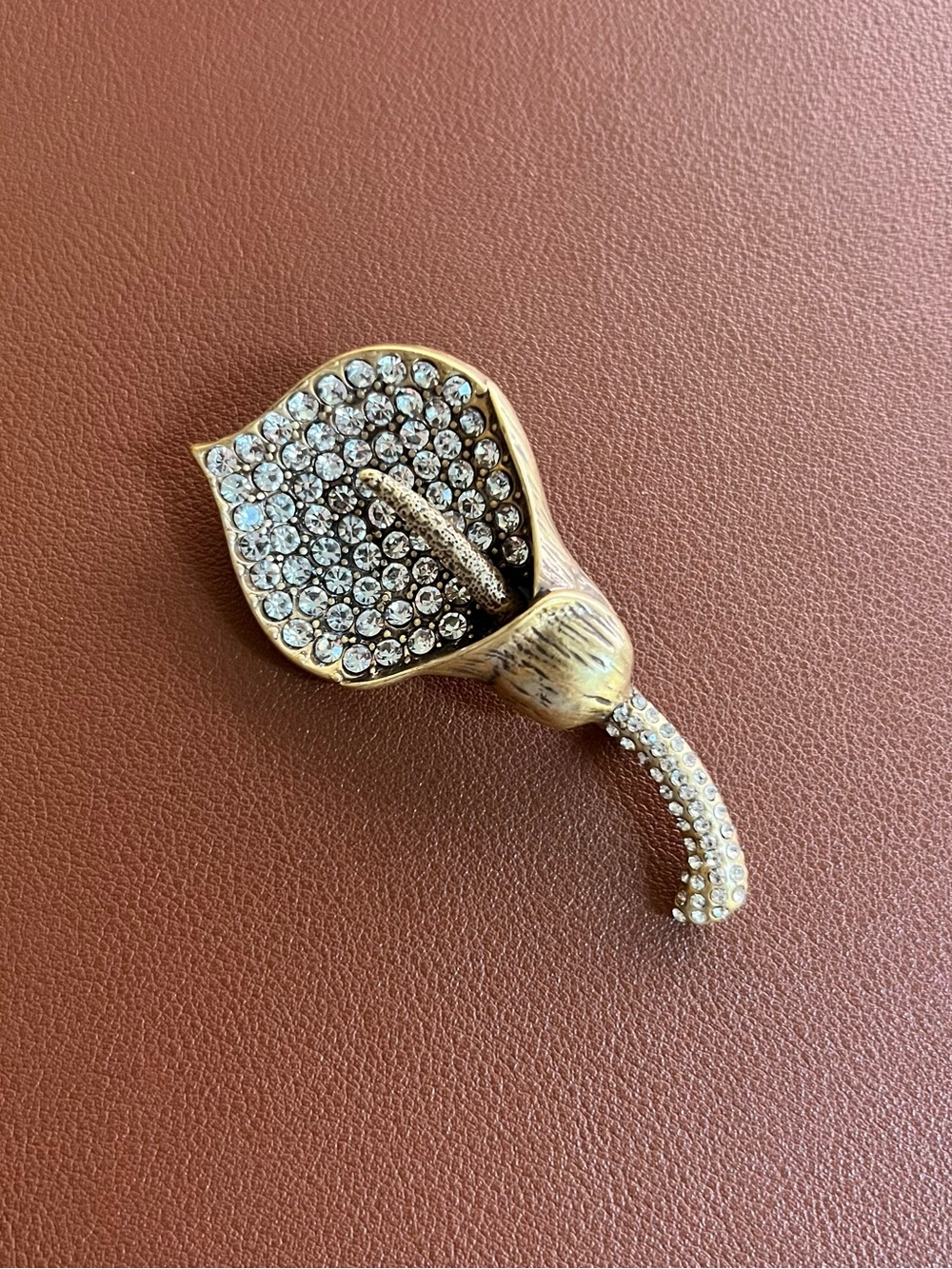 Gold Crystal Calla Lily Brooch - Unbranded